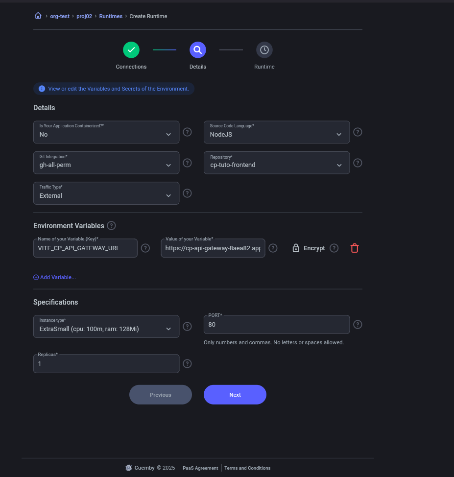 create runtime frontend